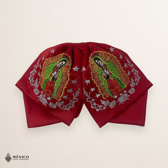Red Mexican Embroidered Charro Moño – Traditional Satin Mariachi Bow Tie - Picture 4 of 6